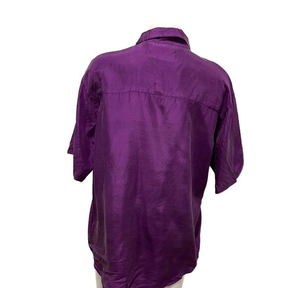 Creative Edge vintage 80s boxy short sleeve button down purple silk blouse large - Picture 3 of 10